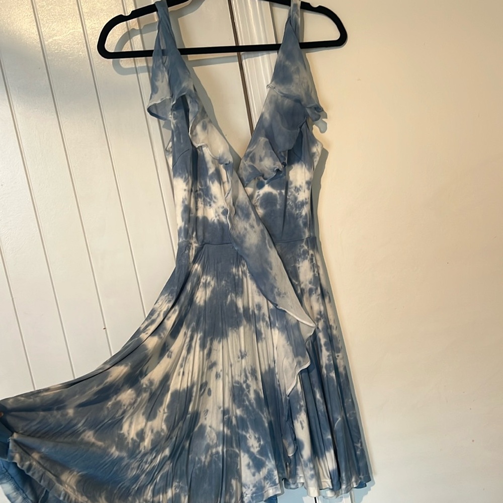 Gypsy 05 faux wrap Dress Small Blues Ivory Tie-dye
